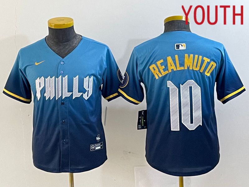 Youth Philadelphia Phillies #10 Realmuto Blue City Edition Nike 2024 MLB Jersey style 1->youth mlb jersey->Youth Jersey